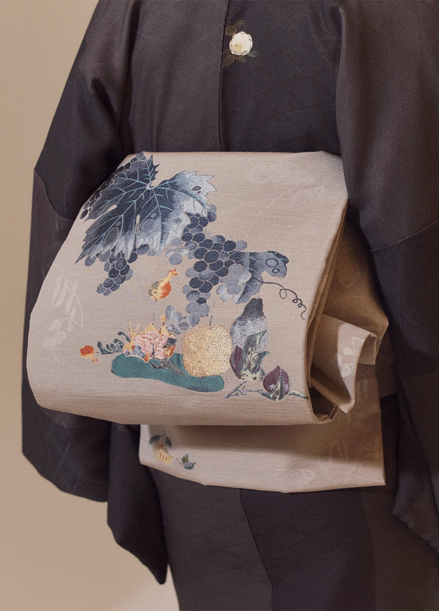 西陣九寸名古屋帯 菜蟲譜