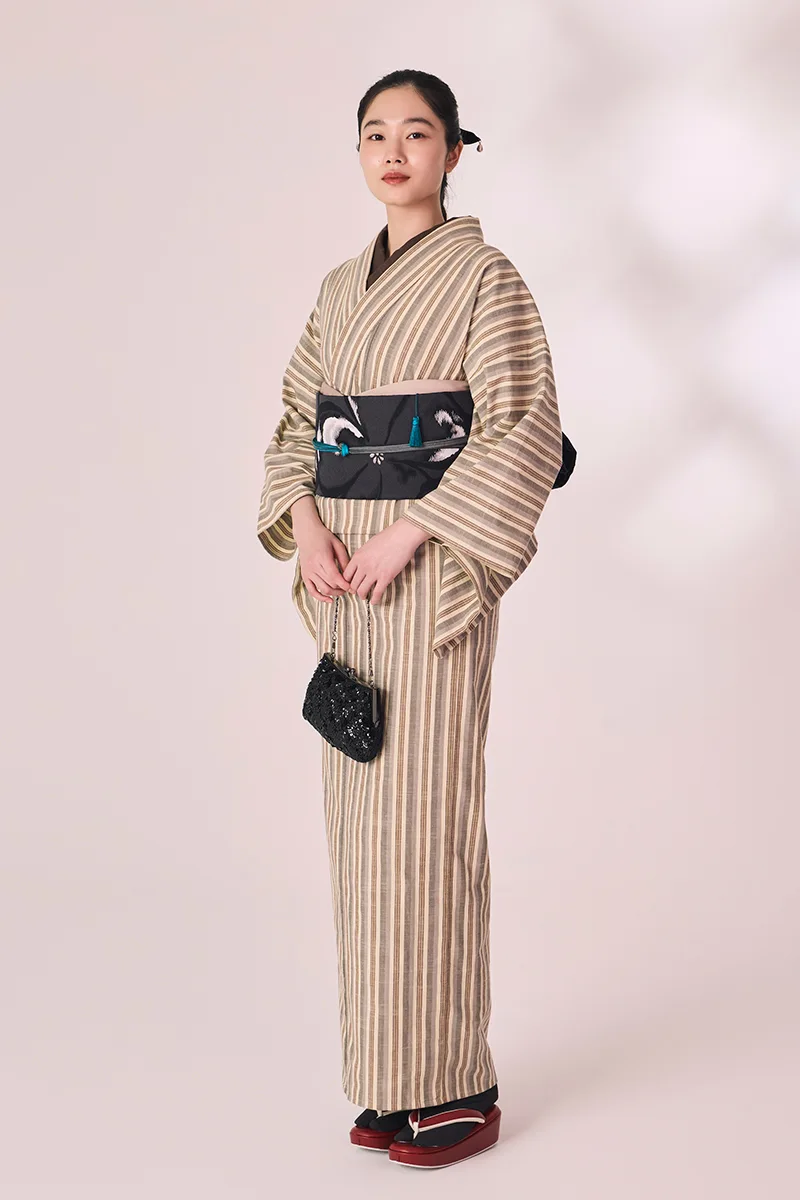 片貝木綿  縞々  灰