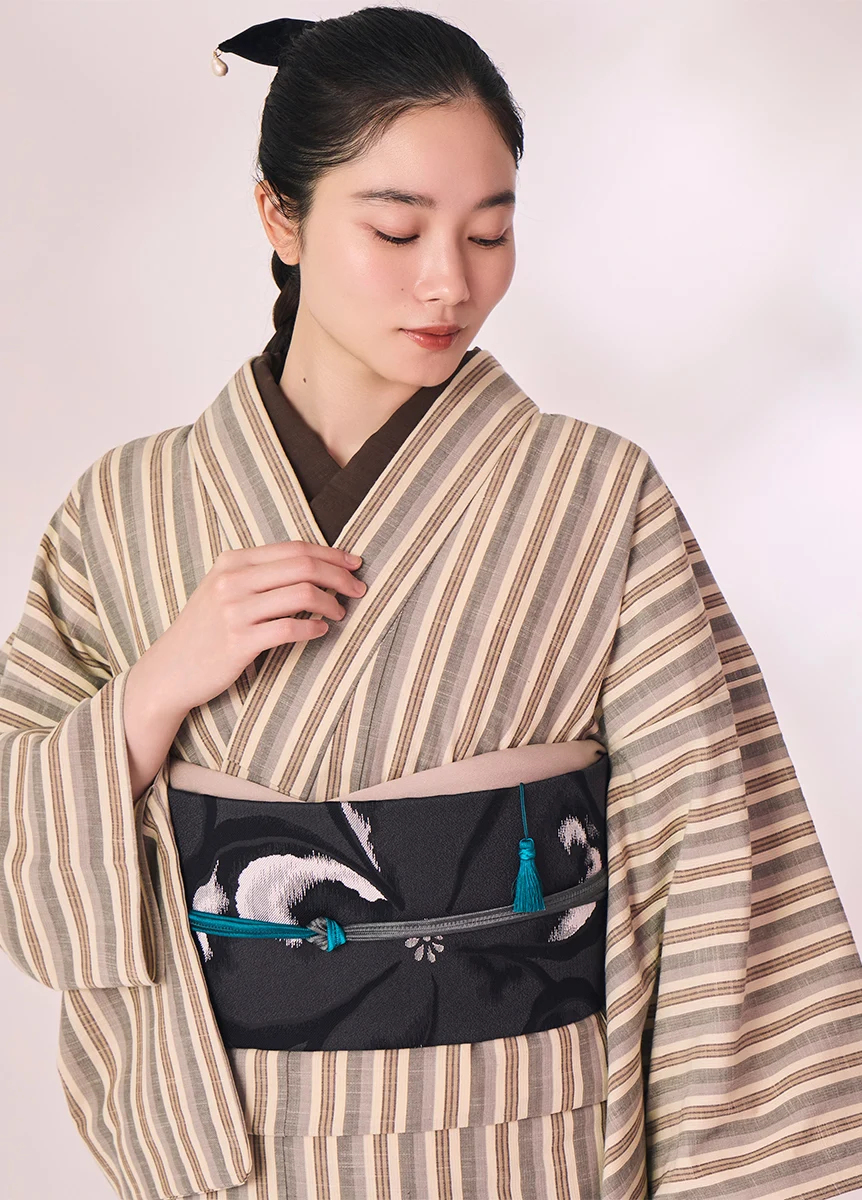 片貝木綿 縞々 灰