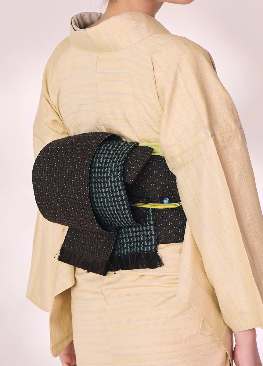 米沢四寸帯 星々 納戸茶