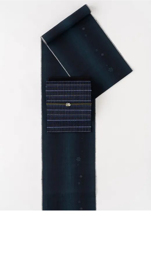 結城 奥順謹製 結城紬 間差し込み 八十亀甲飛び 濃 407,000円（税込／特選手縫仕立付）