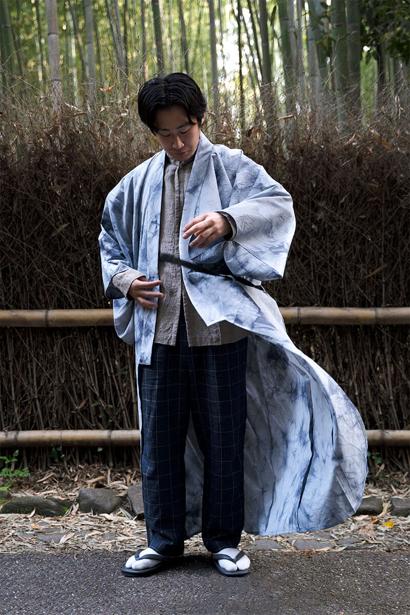 OUTDOOR KIMONO ムラ染グレー